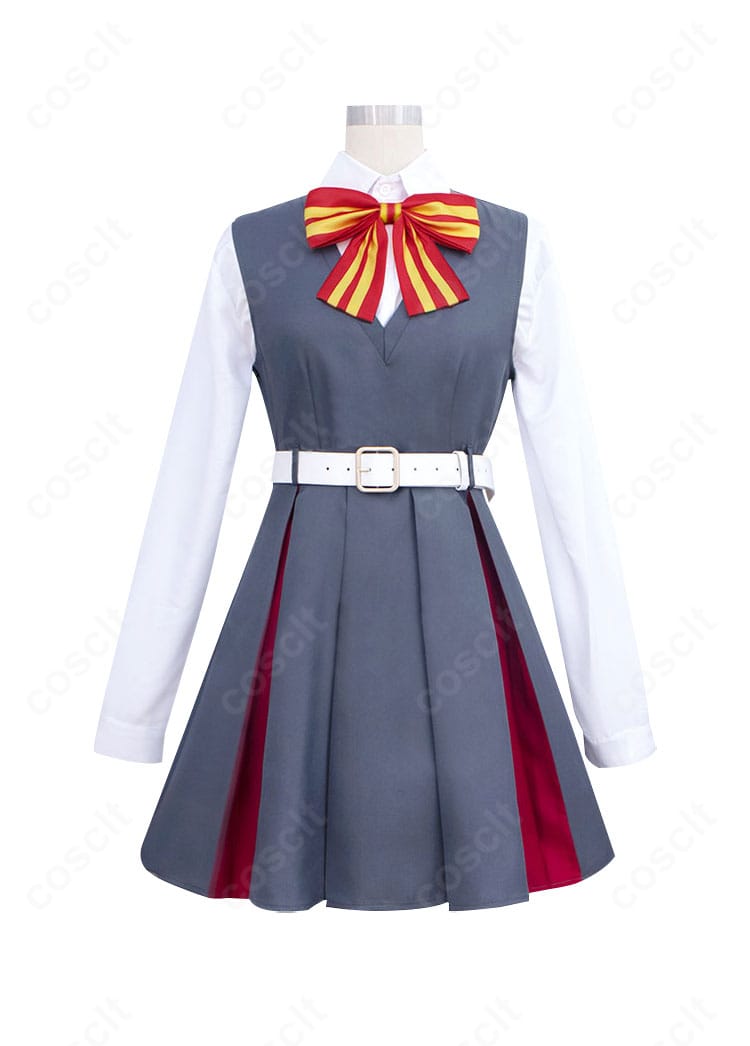 木野ひまり コスプレ衣装の正面。落ち着いた色味と整ったリボン、きれいなシルエットが分かるフロントビュー。