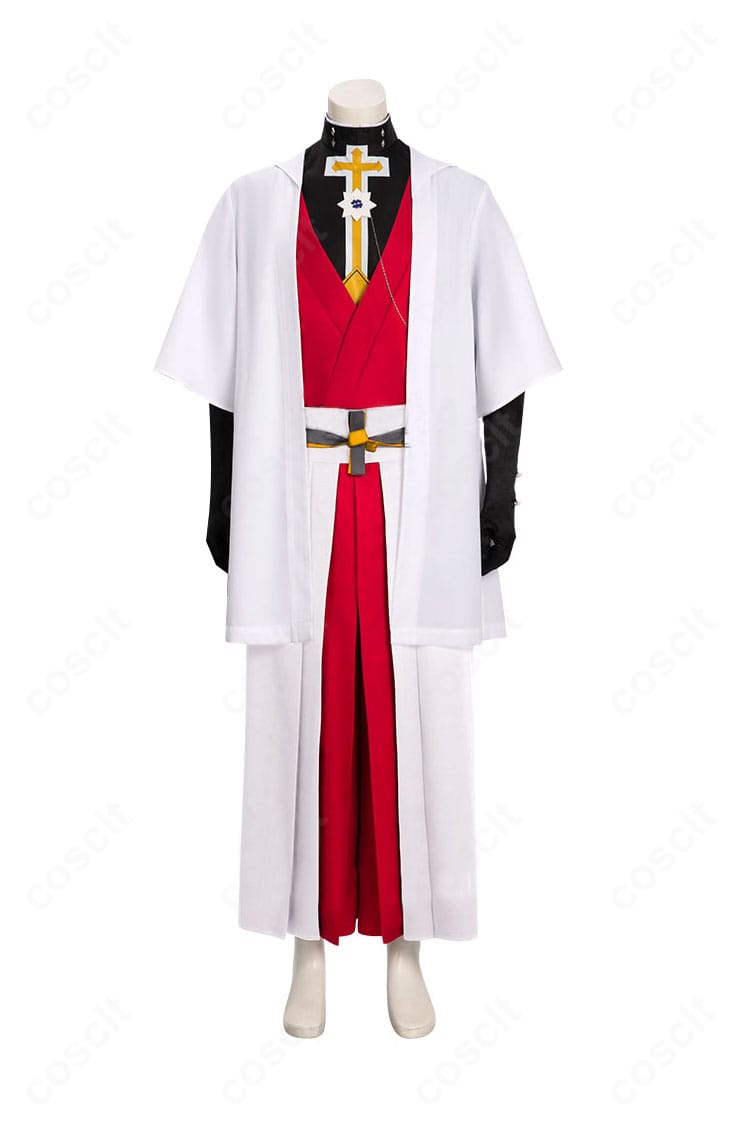 アスカ＝R♯ コスプレ衣装の正面図。ハリのあるローブシルエットと配色、フロントディテールを確認できる画像。