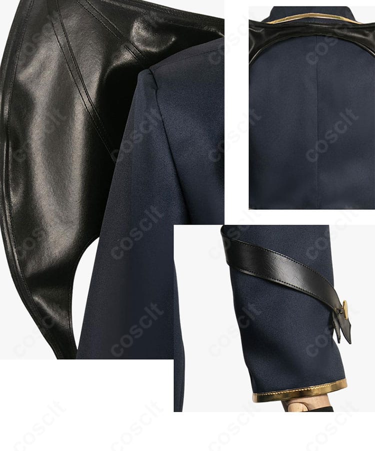 御影玲王 悪魔コスプレ衣装の肩・袖と背面装飾。立体パーツの取り付け精度と縫製の仕上がり。