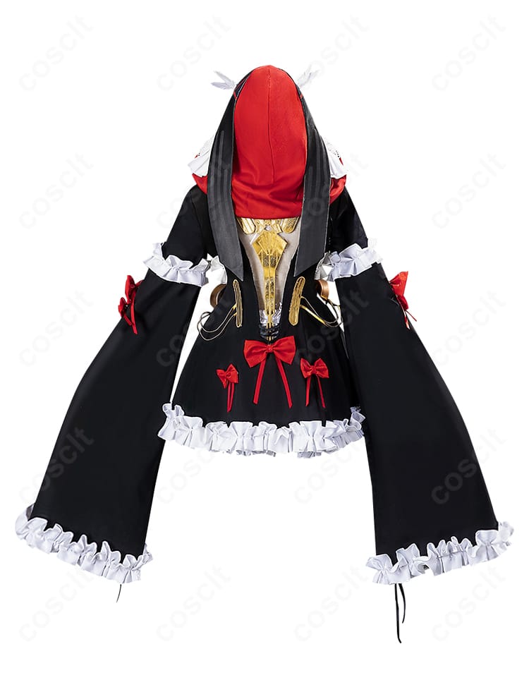 21号・XXI 機械仕掛けの赤頭巾コスの背面。背中の装飾配置と羽根モチーフのディテールが見える。