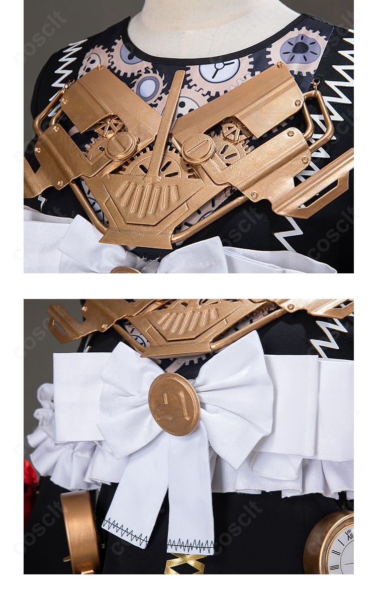 前胸の装飾ディテール。パネル切替と装飾ステッチ、リボンの質感が分かる接写。