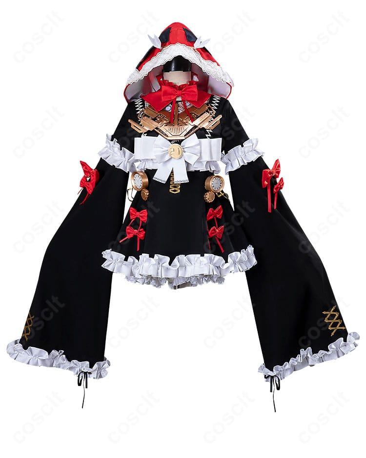 21号・XXI 機械仕掛けの赤頭巾コスの正面。襟元リボンと胸元パネル、スカートのハリ感が分かる高再現ショット。