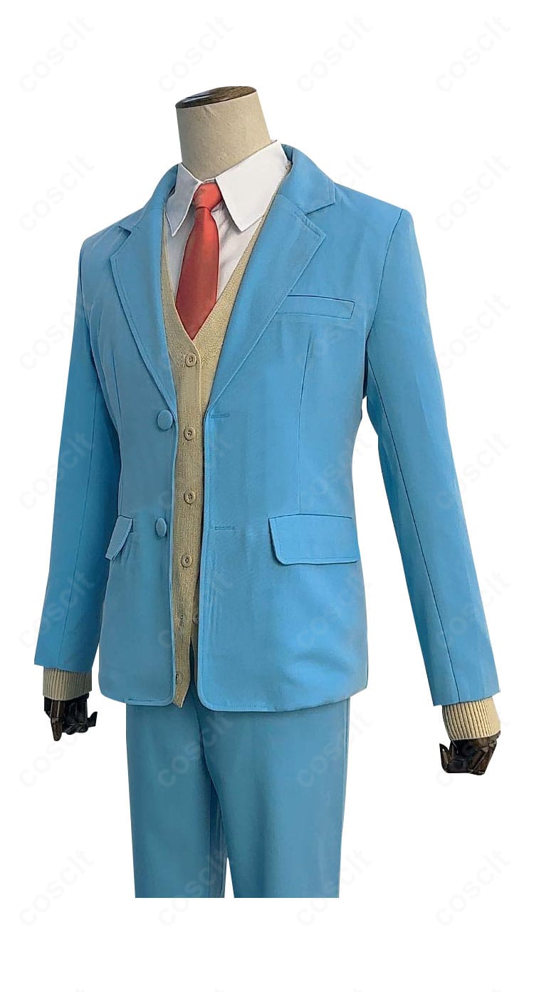 左側面ディテール:ネクタイの長さバランスとブレザー裾の落ち感を確認できるサイドショット