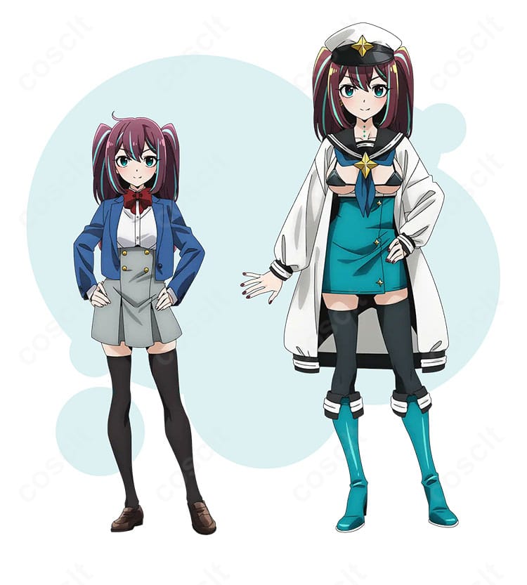 『魔法少女にあこがれて』阿古屋真珠（ロコムジカ）アイドル衣装の全身。配色コートとスカーフを備えた高再現デザイン。