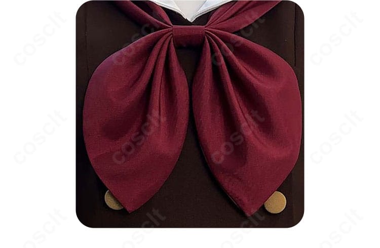 黄前久美子コスプレ衣装のスカーフ結び部分の近接。刺繍風意匠と結び目の形を表現。