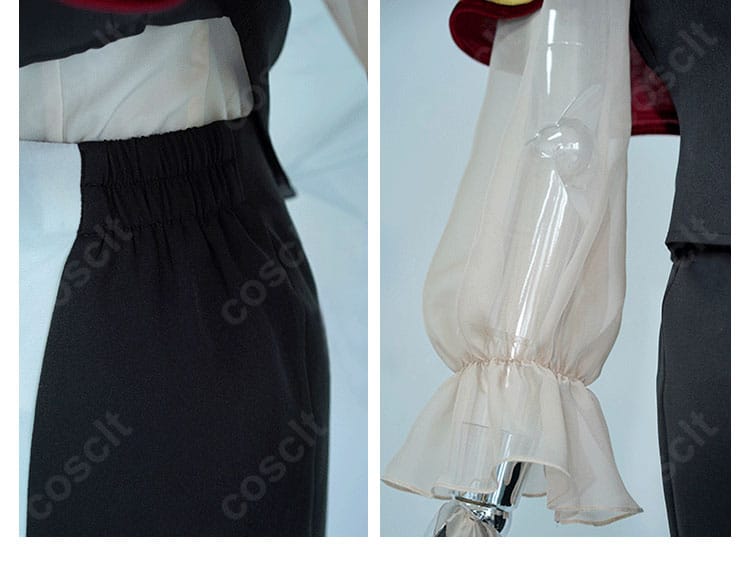 半ズボンと袖の装飾細部。ステッチとトリムの仕上げを鮮明に表示。