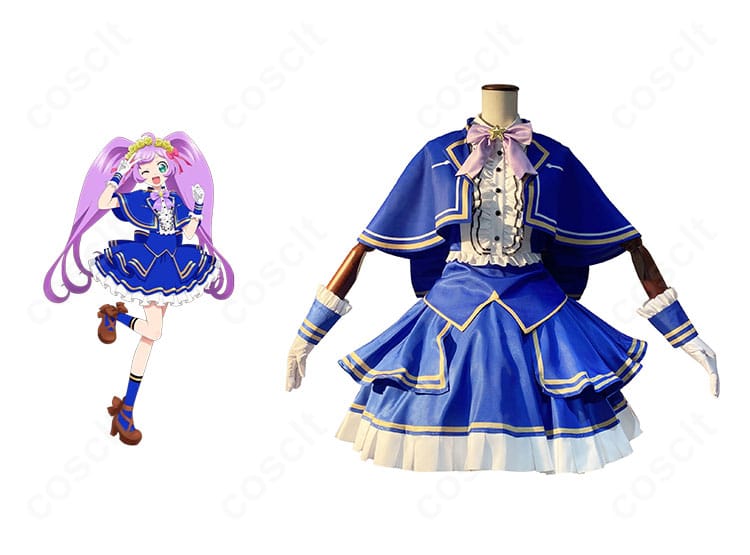プリパラ 真中らぁらのコスプレ衣装 正面全身とキャラクター比較。高発色とハリ感で再現度の高さが分かるイメージ。