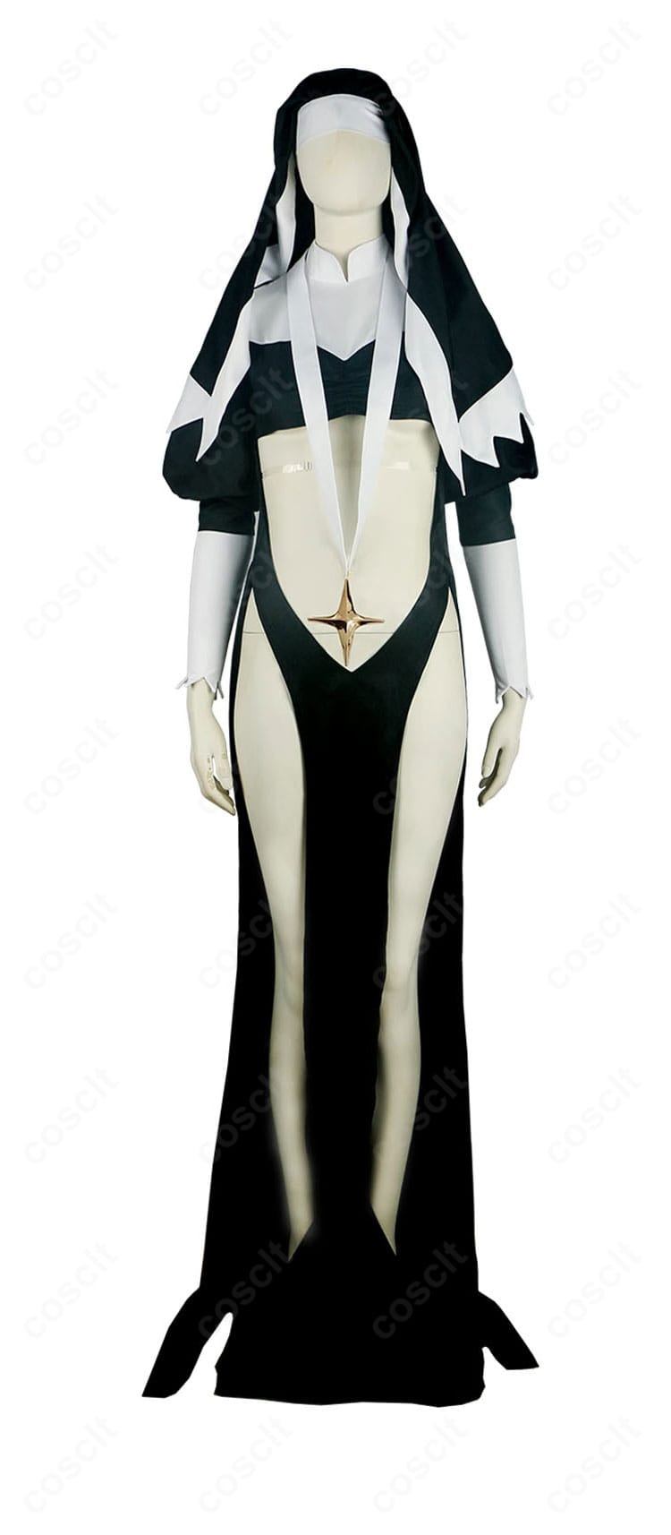 魔法少女にあこがれて シスタギガント衣装の正面全身。ワンピースのラインと胸元〜裾のディテール、頭巾の形状が分かる写真。