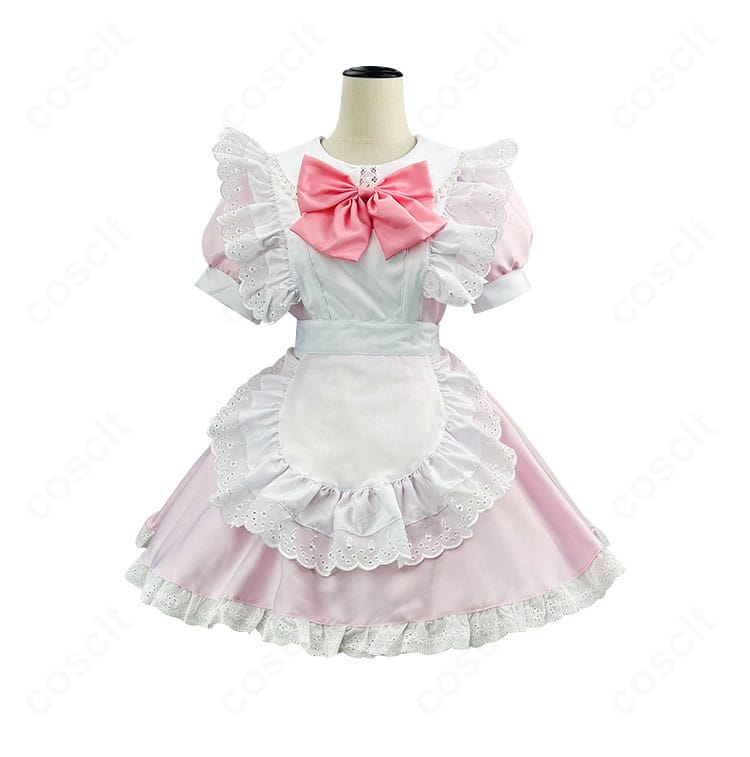 マギアレコード 鹿目まどか メイド服 コスプレ衣装の正面全身。胸元の装飾とウエストライン、スカートの広がりが確認できる画像。