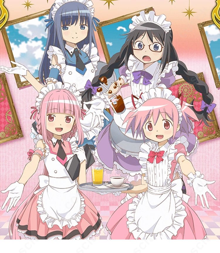 マギアレコード 暁美ほむら セガコラボカフェ版メイド服の全身コスプレ一式。上品な配色とリボンが映える再現度重視のデザイン。