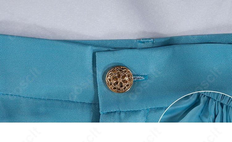 パンツのウエスト部ディテール。ベルトラインとステッチの整った仕上げ