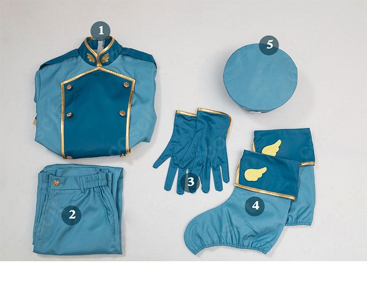 セット内容一式（上着・ズボン・手袋・靴カバー・帽子）を並べた確認用画像