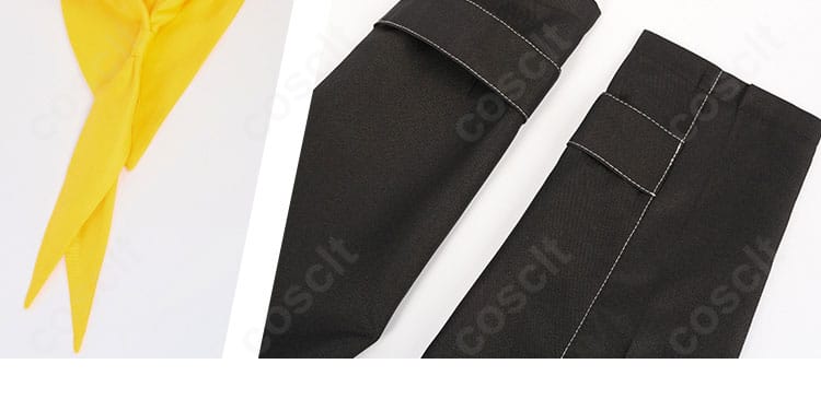 久慈川りせ 制服コスのスカーフ結び目と袖口装飾。コーデのアクセントになるディテールを強調。