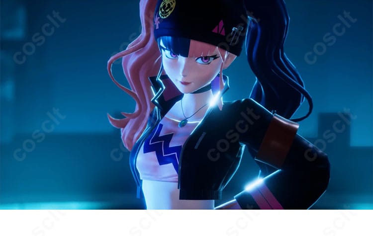 ゾーイ・レインの公式ビジュアルを基にしたデザイン画。コートと帽子を中心に配色と装飾を忠実に再現。