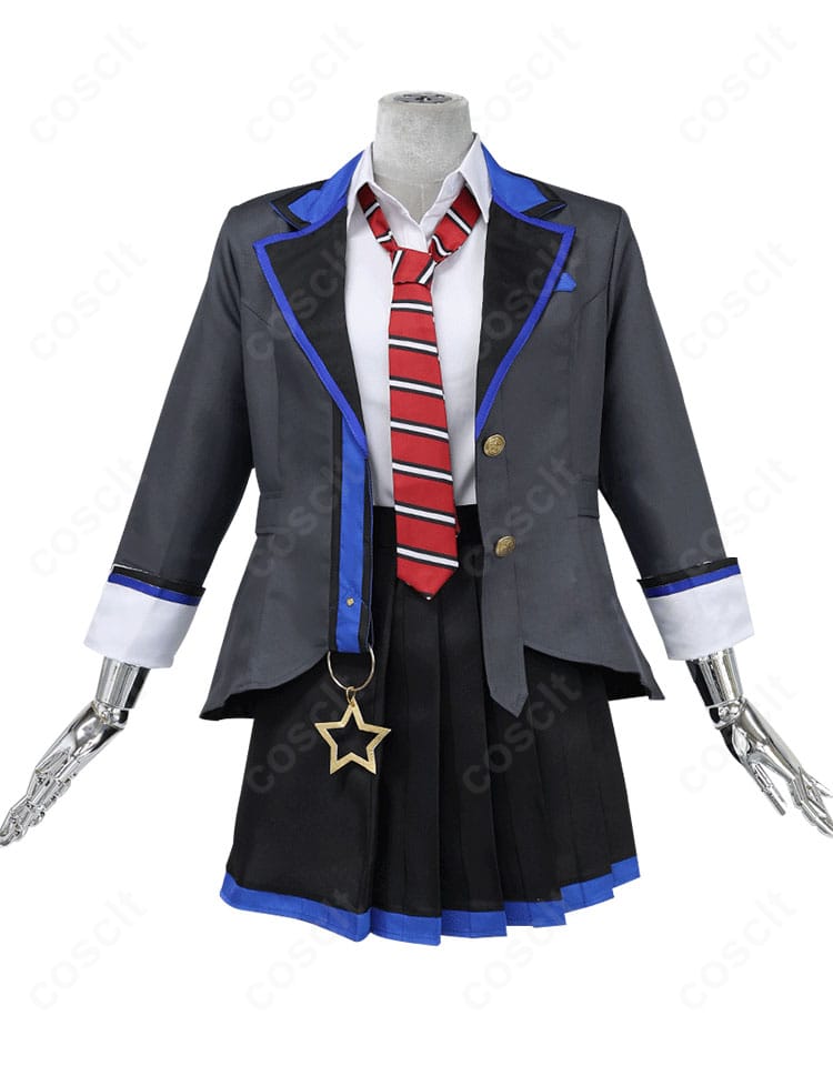 星乃一歌ユニット衣装の正面全身。ジャケットとチェック柄スカート、ネクタイの配色が分かるカット。