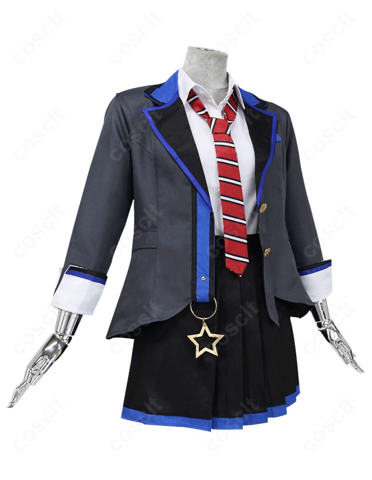 星乃一歌ユニット衣装の側面。ジャケットラインとプリーツの落ち感、太ももベルト位置が確認できるサイドビュー。