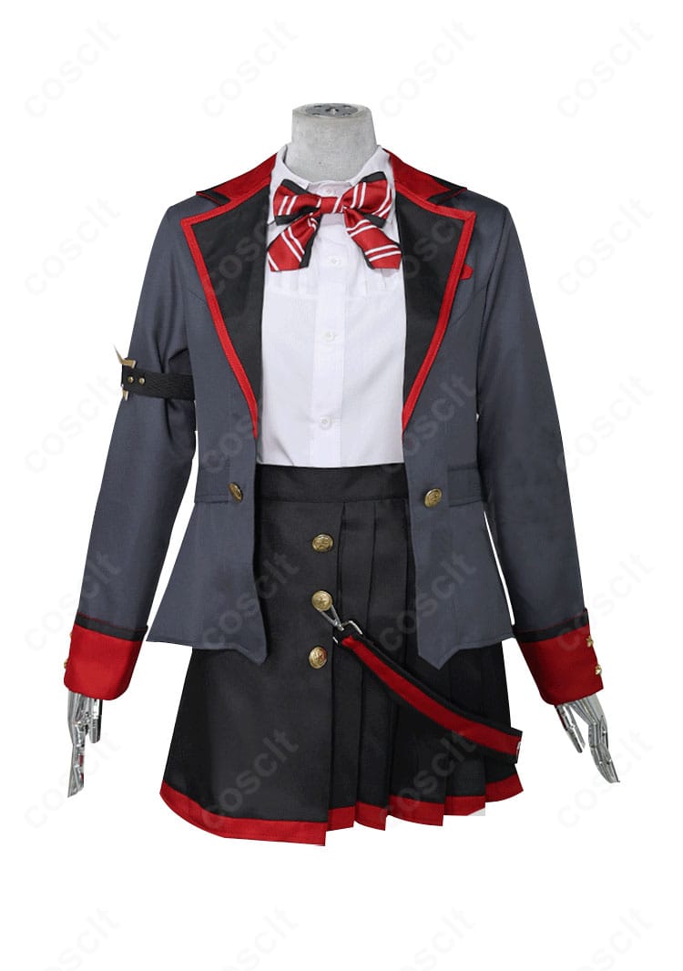 望月穂波 ユニット衣装コスプレ 正面全身。ネイビー系コートと白シャツ、スカーフの配色が高再現で撮影映えする仕上がり。