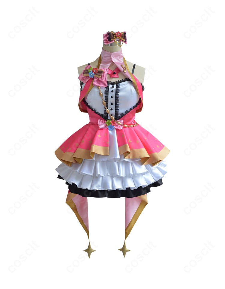島村卯月 ステージオブマジック コスプレ衣装の正面全身。リボンや配色、スカートのハリ感が分かる可愛らしいディテール。
