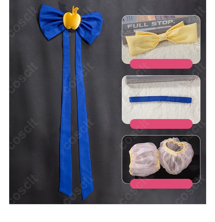 付属アクセサリーの詳細。髪飾り、胸元蝶結び、チョーカー、袖など小物のデザインを個別に紹介。