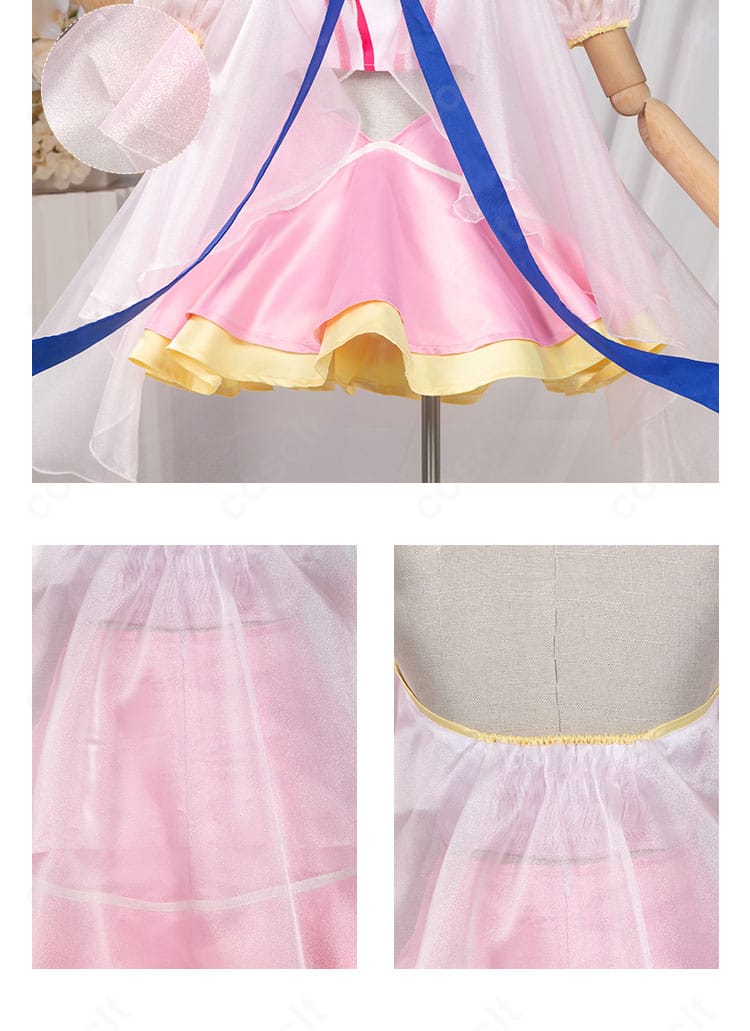 スカートの広がりと背面装飾のディテール。後ろ姿のシルエットが強調されたカット。