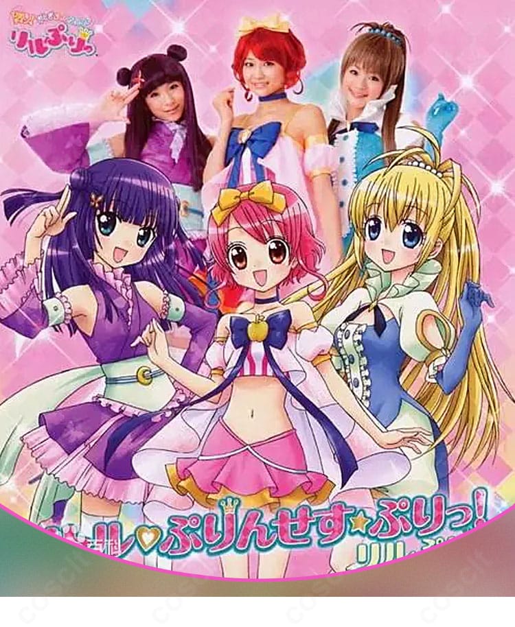 リルぷりっ 雪森りんご プリンセスりんごの高再現コスプレ衣装。全身の配色と装飾が分かるイメージ。
