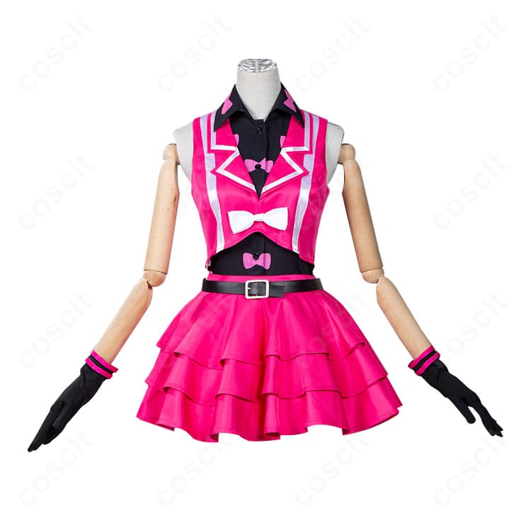 プリティーリズム・オーロラドリーム 春音あいら ユニット衣装の正面全身。トップスとスカートの配色、リボン位置などの主要ディテールが分かる写真。