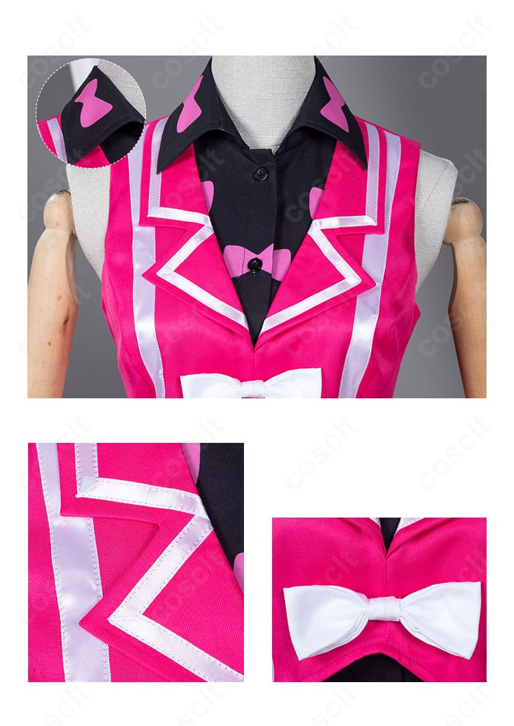 春音あいら コスプレ衣装の襟元ディテール。刺繍入りの襟と装飾パーツの質感・縫製を捉えたクローズアップ。