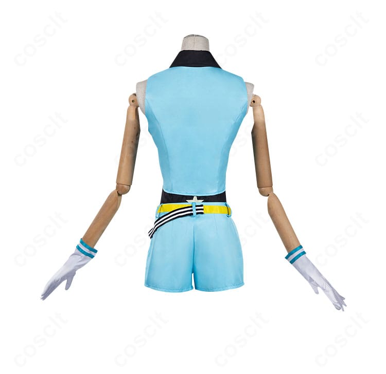 天宮りずむ コスプレ衣装の背面。ファスナー位置と背面装飾、裾のカッティングが見えるディテールショット。