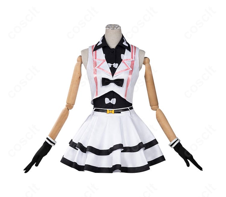 高峰みおん ユニット衣装の正面ショット。襟元やリボンの配置、発色の良さが分かるディテール重視の画像です。