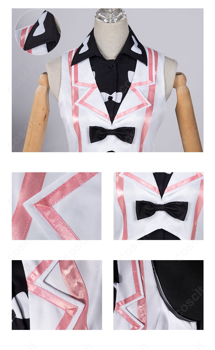 襟と装飾のクローズアップ。端正な縫製とリボンの質感が分かる高精細ディテールです。