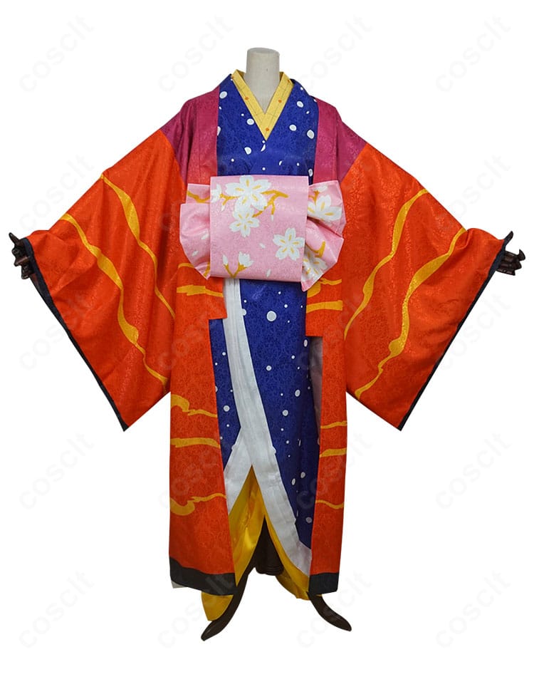 鯉夏花魁 コスプレ衣装の正面全身。華やかな色調と上品な帯の見栄え、和装シルエットが分かる画像。