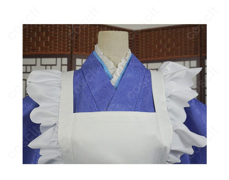 メイド服の襟元装飾ディテール。カンナの清楚なイメージに合う繊細な意匠