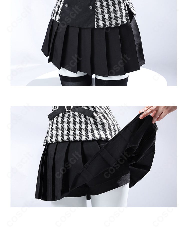 髏々宮カルタ 制服スカートの装飾ディテール。花柄刺繍と裾の表情を捉えたクローズアップ