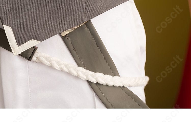 装飾ディテール全体の寄り。胸飾り・腰飾り・太もも飾りの質感表現