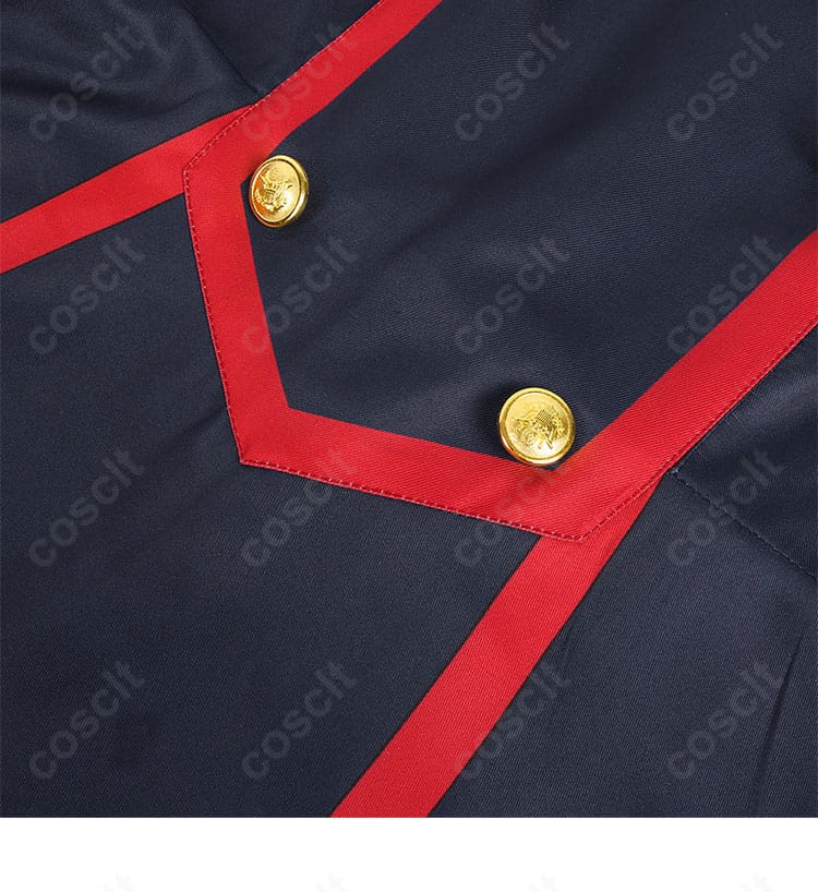 装飾ボタンのディテール。高品質ボタンの艶と縫い付けの丁寧さで全体の上品さを強調。