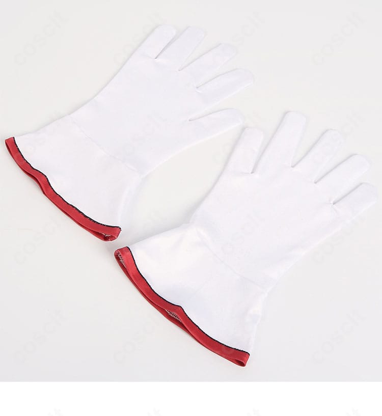 付属手袋のディテール。柔らかな素材感とステッチの整いで衣装全体と美しくマッチ。