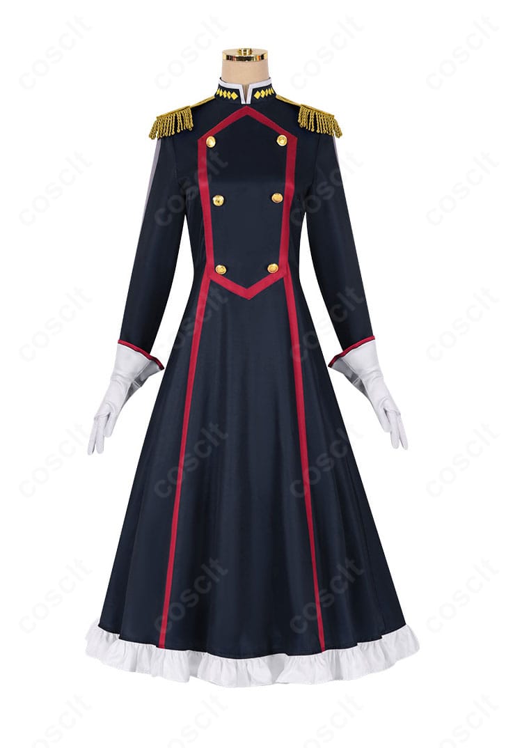 大川村寧 コスプレ衣装の正面全体。上品なワンピースのシルエットとフロントディテールが分かる構図。