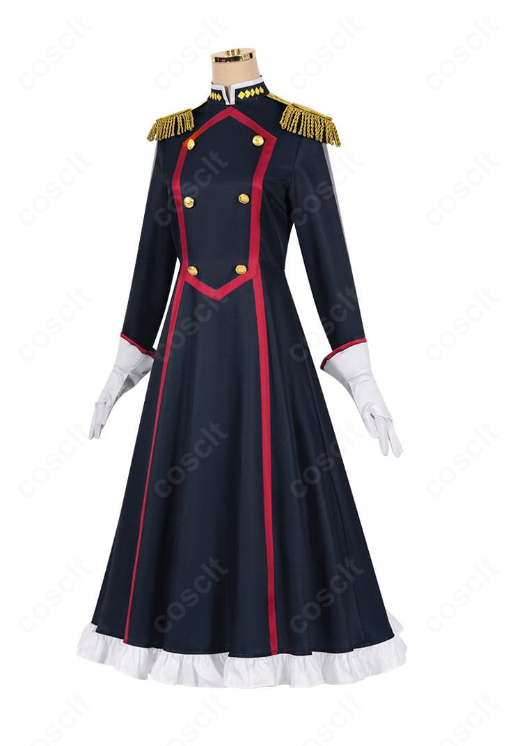 大川村寧 コスプレ衣装の側面。ウエストラインのくびれと袖・スカートのラインを強調した画像。