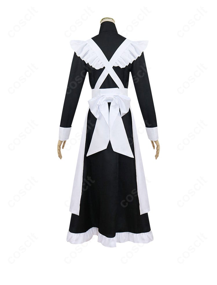 魔都精兵のスレイブ 大川村寧 コスプレ衣装 背面。背中の切替とシルエット、リボン位置まで再現した後ろ姿