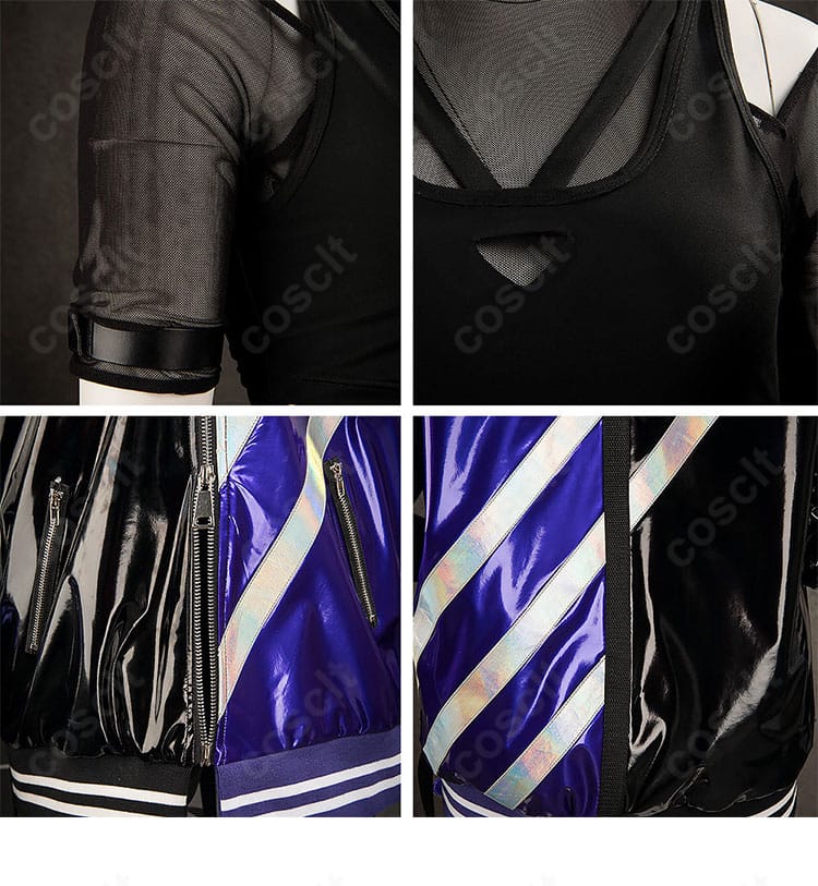 襟元と胸元の装飾ディテール。チョーカーとのバランスや縁取りの精度が伝わる写真。