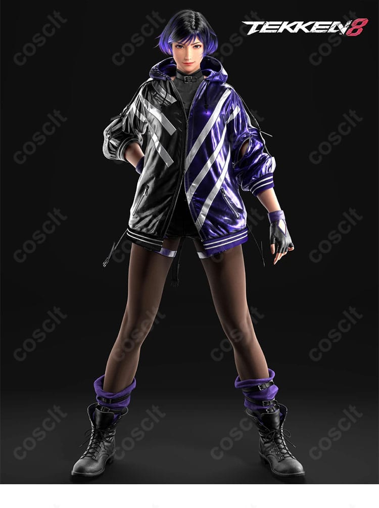 鉄拳8 麗奈 通常衣装の参考キャラクター画像。配色とコートシルエットの全体像がわかります。