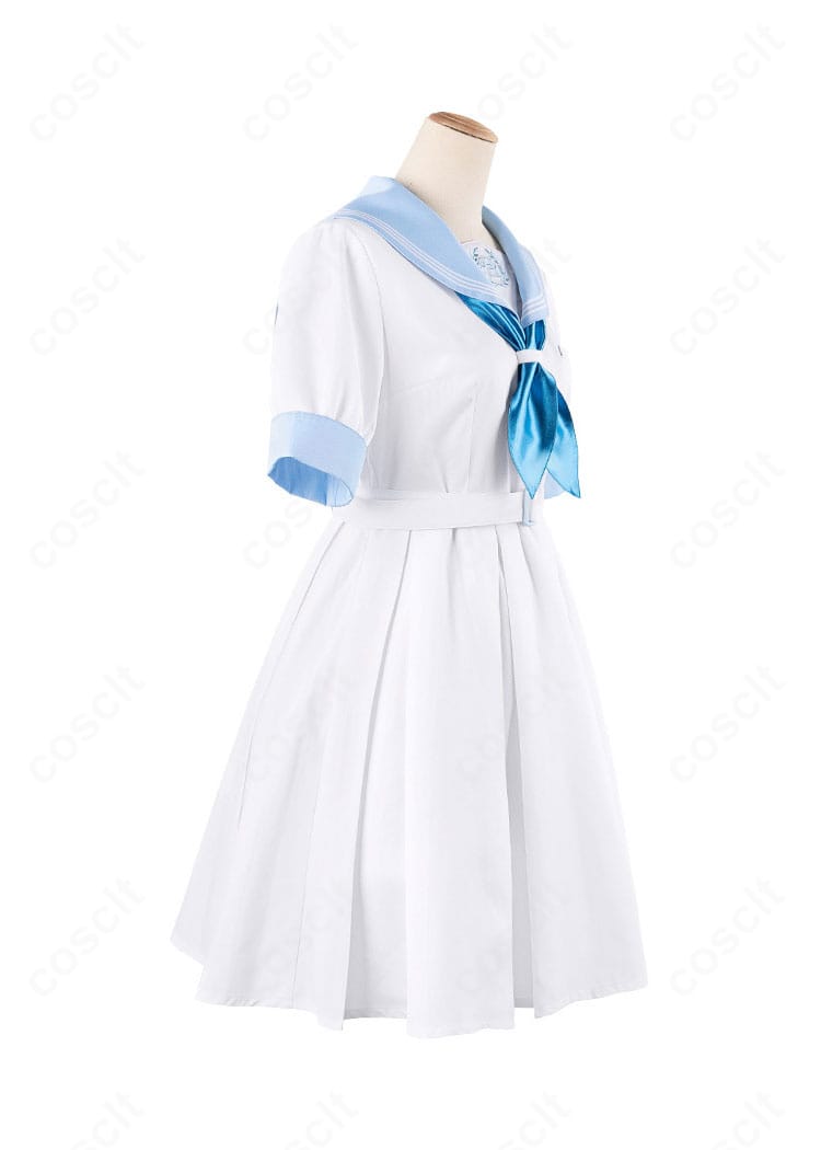 『ほろはにヶ丘高校』制服コスプレの右側面。ウエストベルトのシェイプと袖口のデザインがわかる角度。