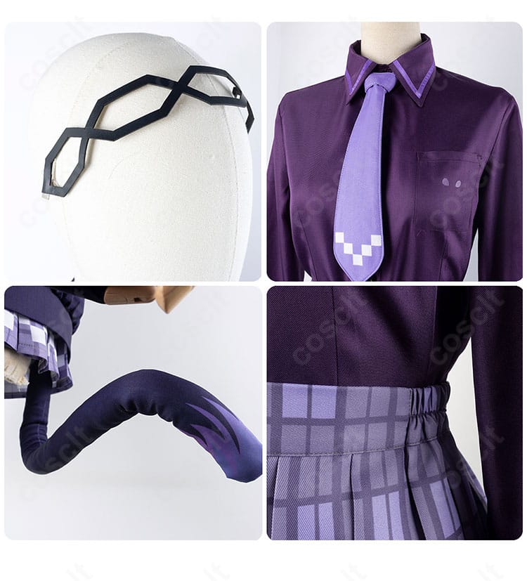 紫咲シオン 新衣装のアクセサリー類。髪飾り、ヘアピン、ベルト装飾などの刺繍と造形