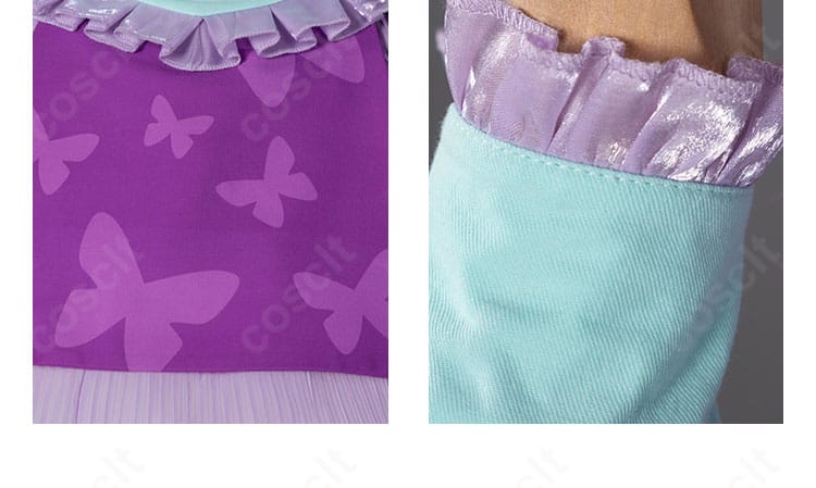 笹原名月コスプレ衣装のスカート裾と袖のディテール。縁取りと切り替えのデザインが見える画像