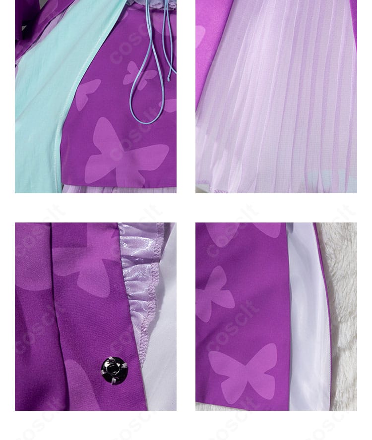 笹原名月コスプレ衣装のボタンと前身頃装飾の詳細画像。パーツの質感と配置が分かる