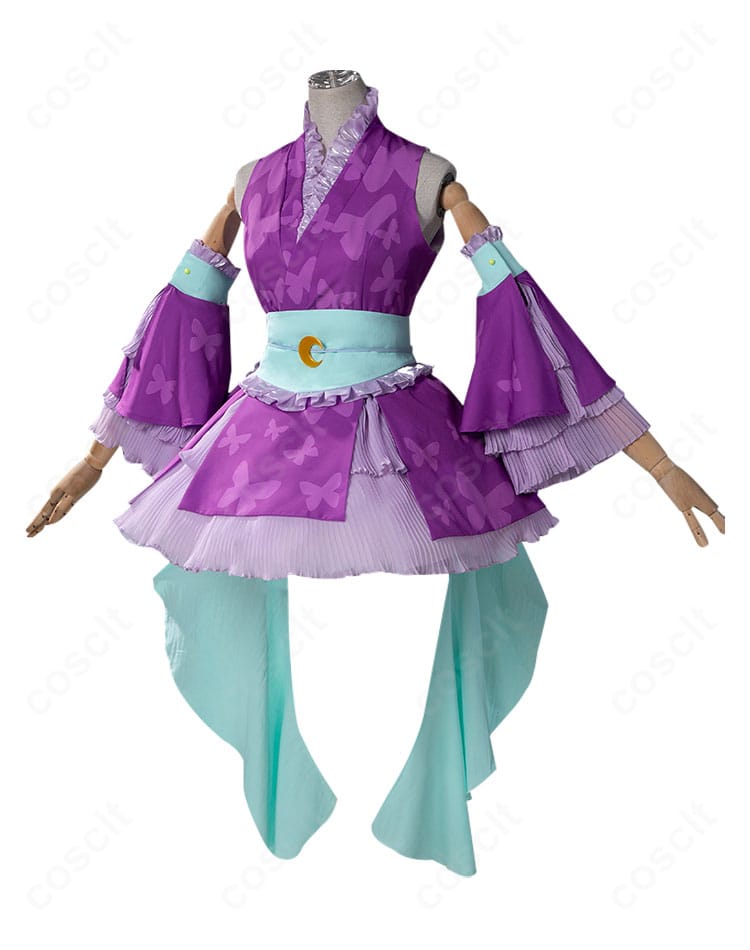 笹原名月コスプレ衣装のサイドビュー。ウエストラインと袖の立体感を強調した画像