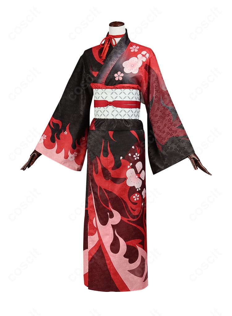 原神 羽生田千鶴 コスプレ衣装の右側面。スリムなラインとサイド装飾の立体感を強調。