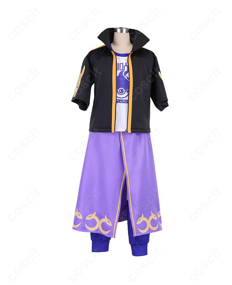 正面全身:カキツバタ制服コスプレ一式(コート・Tシャツ・ズボン・腰巻)の高再現スタイリング