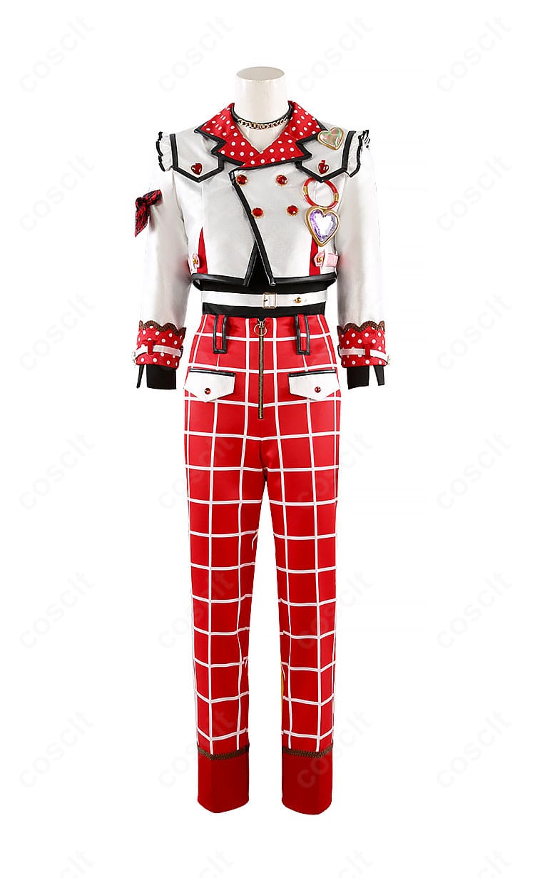 正面からの鳴上嵐・漣ジュン・南雲鉄虎・HiMERU Made Me MV衣装。高コントラスト配色と装飾の再現度が分かる画像。