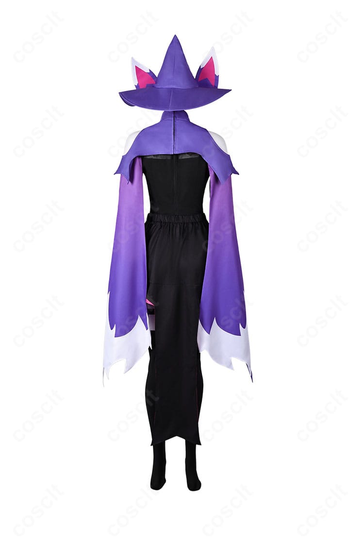 パルワールド クレメーオ コスプレ衣装の背面。背中の開閉仕様とショールのドレープ、装飾配置を確認できる